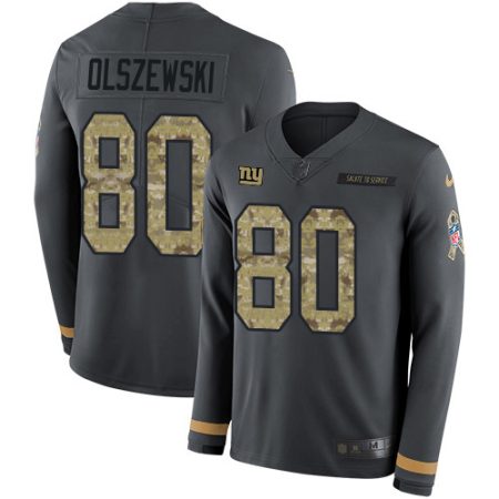 giants #80 gunner olszewski anthracite salute to service men's stitched nfl limited therma long sleeve elite jersey