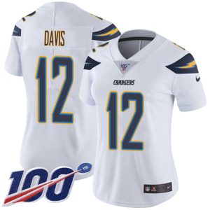 chargers #12 derius davis white women's stitched nfl 100th season vapor limited cheap jersey