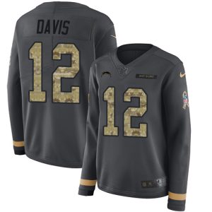 chargers #12 derius davis anthracite salute to service women's stitched nfl limited therma long sleeve wholesale jersey