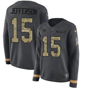 Falcons #15 Van Jefferson Anthracite Salute to Service Stitched Women's NFL Limited Therma Long Sleeve Jersey