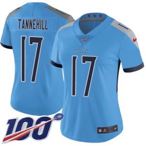 Titans #17 Ryan Tannehill Light Blue Alternate Women's Stitched NFL 100th Season Vapor Limited Jersey