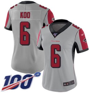 Falcons #6 Younghoe Koo Silver Stitched Women's NFL Limited Inverted Legend 100th Season Jersey