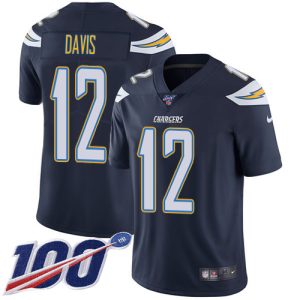 Chargers #12 Derius Davis Navy Blue Team Color Youth Stitched NFL 100th Season Vapor Limited Jersey