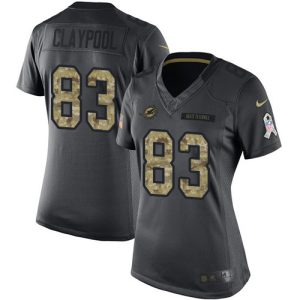 Dolphins #83 Chase Claypool Black Women's Stitched NFL Limited 2016 Salute to Service Jersey