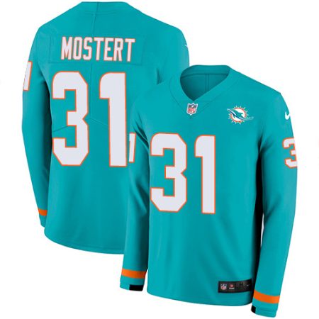 dolphins #31 raheem mostert aqua green team color men's stitched nfl limited therma long sleeve wholesale jersey