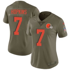 Browns #7 Dustin Hopkins Olive Women's Stitched NFL Limited 2017 Salute To Service Jersey