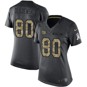 Giants #80 Gunner Olszewski Black Women's Stitched NFL Limited 2016 Salute to Service Jersey