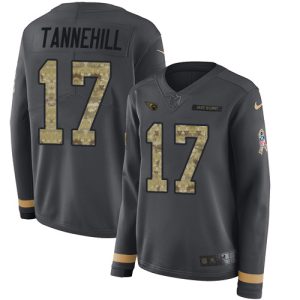 titans #17 ryan tannehill anthracite salute to service women's stitched nfl limited therma long sleeve elite jersey