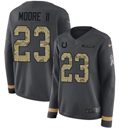 Colts #23 Kenny Moore II Anthracite Salute to Service Women's Stitched NFL Limited Therma Long Sleeve Jersey