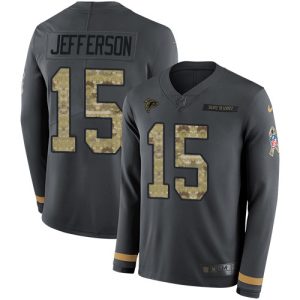 Falcons #15 Van Jefferson Anthracite Salute to Service Stitched Youth NFL Limited Therma Long Sleeve Jersey