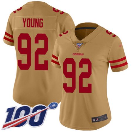 49ers #92 chase young gold women's stitched nfl limited inverted legend 100th season wholesale jersey