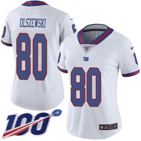 wholesale Giants #80 Gunner Olszewski White Women's Stitched NFL Limited Rush 100th Season Jersey