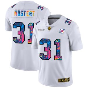 miami dolphins #31 raheem mostert men's white multi-color 2020 nfl crucial catch limited nfl elite jersey