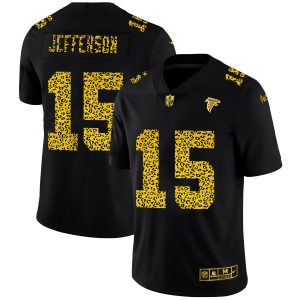 wholesale Atlanta Falcons #15 Van Jefferson Men's Leopard Print Fashion Vapor Limited NFL Jersey Black