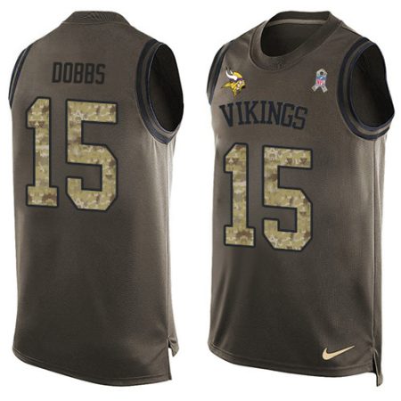 Vikings #15 Josh Dobbs Green Men's Stitched NFL Limited Salute To Service Tank Top Jersey