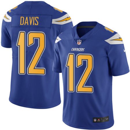 Chargers #12 Derius Davis Electric Blue Youth Stitched NFL Limited Rush Jersey