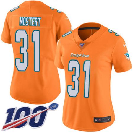 Dolphins #31 Raheem Mostert Orangen Women's Stitched NFL Limited Rush 100th Season Jersey