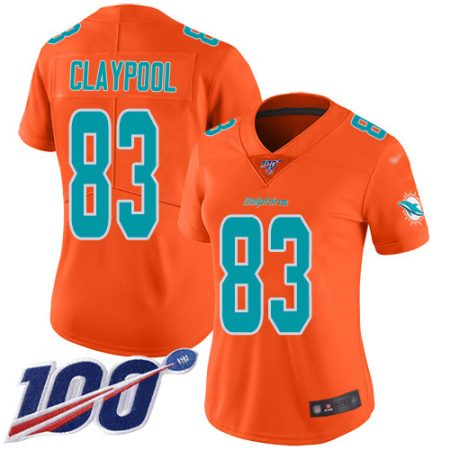 dolphins #83 chase claypool orange women's stitched nfl limited inverted legend 100th season cheap jersey