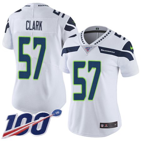 wholesale Seahawks #57 Frank Clark White Women's Stitched NFL 100th Season Vapor Limited Jersey