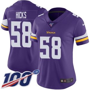 Vikings #58 Jordan Hicks Purple Team Color Women's Stitched NFL 100th Season Vapor Untouchable Limited Jersey