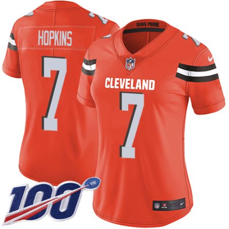 Browns #7 Dustin Hopkins Orange Alternate Women's Stitched NFL 100th Season Vapor Untouchable Limited Jersey