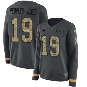 cheap Lions #19 Donovan Peoples-Jones Anthracite Salute to Service Women's Stitched NFL Limited Therma Long Sleeve Jersey