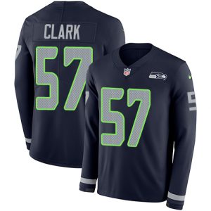 seahawks #57 frank clark steel blue team color youth stitched nfl limited therma long sleeve elite jersey