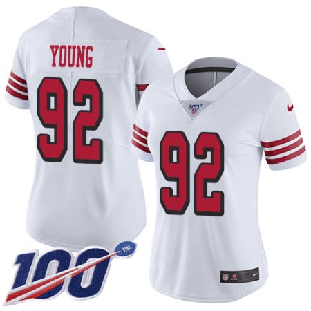 elite 49ers #92 Chase Young White Rush Women's Stitched NFL Limited 100th Season Jersey