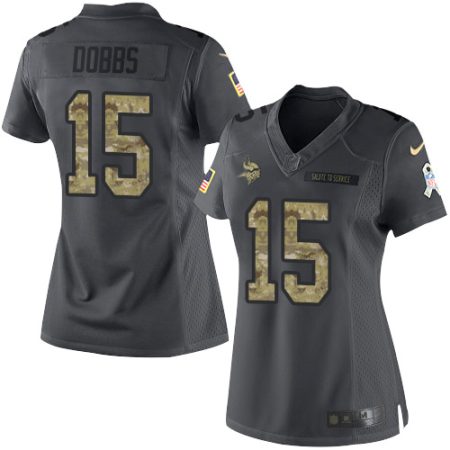 cheap Vikings #15 Josh Dobbs Black Women's Stitched NFL Limited 2016 Salute to Service Jersey