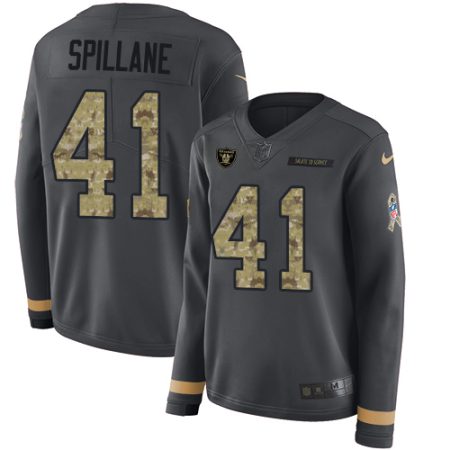 wholesale Raiders #41 Robert Spillane Anthracite Salute to Service Women's Stitched NFL Limited Therma Long Sleeve Jersey