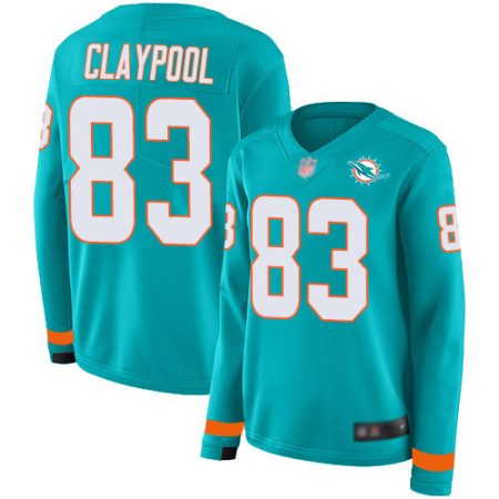 wholesale Dolphins #83 Chase Claypool Aqua Green Team Color Women's Stitched NFL Limited Therma Long Sleeve Jersey