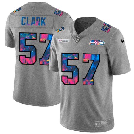 wholesale Seattle Seahawks Jersey #57 Frank Clark Men's Multi-Color 2020 NFL Crucial Catch NFL Jersey Greyheather