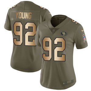 cheap 49ers #92 Chase Young Olive/Gold Women's Stitched NFL Limited 2017 Salute To Service Jersey