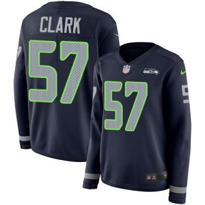 Seahawks #57 Frank Clark Steel Blue Team Color Women's Stitched NFL Limited Therma Long Sleeve Jersey