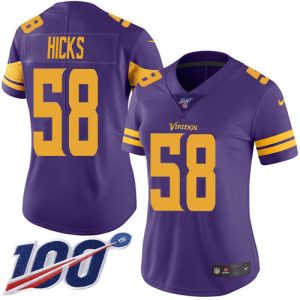 vikings #58 jordan hicks purple women's stitched nfl limited rush 100th season wholesale jersey