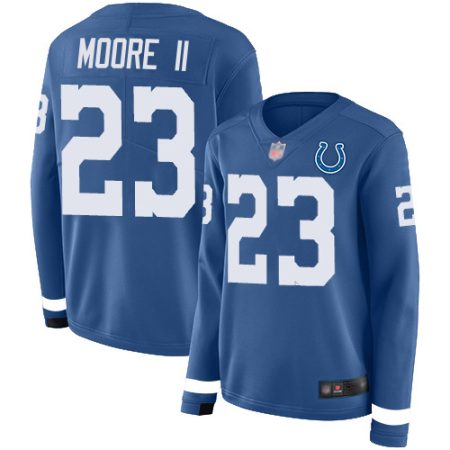 Colts #23 Kenny Moore II Royal Blue Team Color Women's Stitched NFL Limited Therma Long Sleeve Jersey