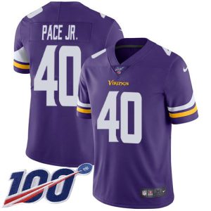 elite Vikings #40 Ivan Pace Jr. Purple Team Color Men's Stitched NFL 100th Season Vapor Limited Jersey