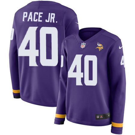 Vikings #40 Ivan Pace Jr. Purple Team Color Women's Stitched NFL Limited Therma Long Sleeve Jersey