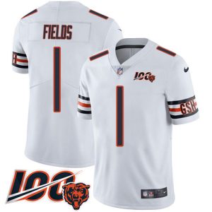 bears #1 justin fields white alternate youth stitched nfl vapor untouchable limited 100th season wholesale jersey