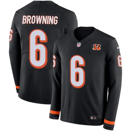 Bengals #6 Jake Browning Black Team Color Men's Stitched NFL Limited Therma Long Sleeve Jersey