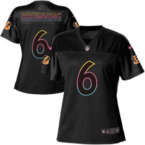 wholesale Bengals #6 Jake Browning Black Women's NFL Fashion Game Jersey