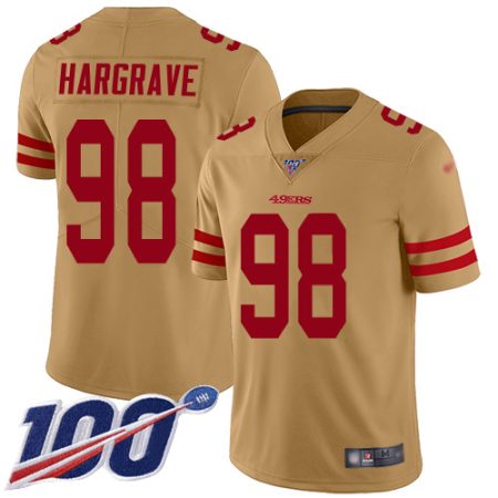 cheap 49ers #98 Javon Hargrave Gold Youth Stitched NFL Limited Inverted Legend 100th Season Jersey