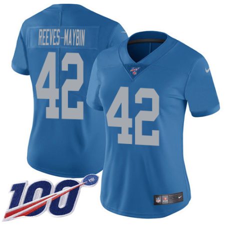 Lions #42 Jalen Reeves-Maybin Blue Throwback Women's Stitched NFL 100th Season Vapor Untouchable Limited Jersey