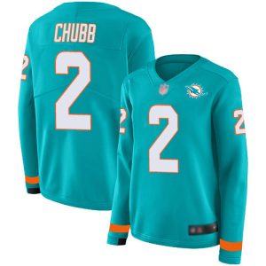 elite Dolphins #2 Bradley Chubb Aqua Green Team Color Women's Stitched NFL Limited Therma Long Sleeve Jersey