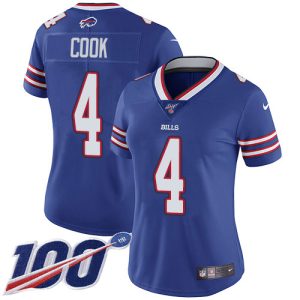 cheap Bills #4 James Cook Royal Blue Team Color Women's Stitched NFL 100th Season Vapor Untouchable Limited Jersey