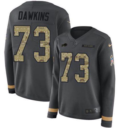 elite Bills #73 Dion Dawkins Anthracite Salute to Service Women's Stitched NFL Limited Therma Long Sleeve Jersey