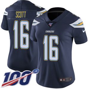 wholesale Chargers #16 J.K. Scott Navy Blue Team Color Women's Stitched NFL 100th Season Vapor Untouchable Limited Jersey