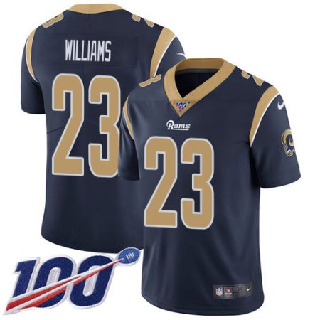 Rams #23 Kyren Williams Navy Blue Team Color Men's Stitched NFL 100th Season Vapor Limited Jersey