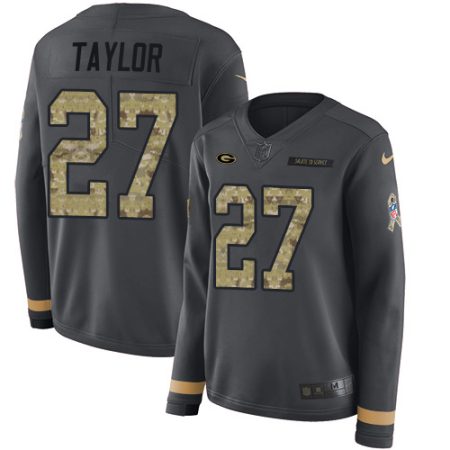 Packers #27 Patrick Taylor Anthracite Salute to Service Women's Stitched NFL Limited Therma Long Sleeve Jersey