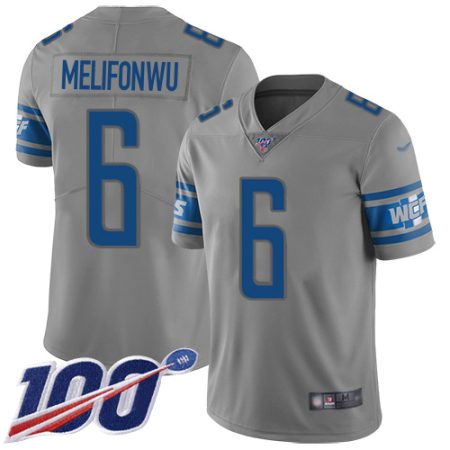 Lions #6 Ifeatu Melifonwu Gray Youth Stitched NFL Limited Inverted Legend 100th Season Jersey